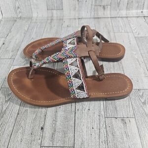 Vince Camuto Jeweled Leather Toe-loop Sandal Size 9.5 Beaded Boho Rainbow